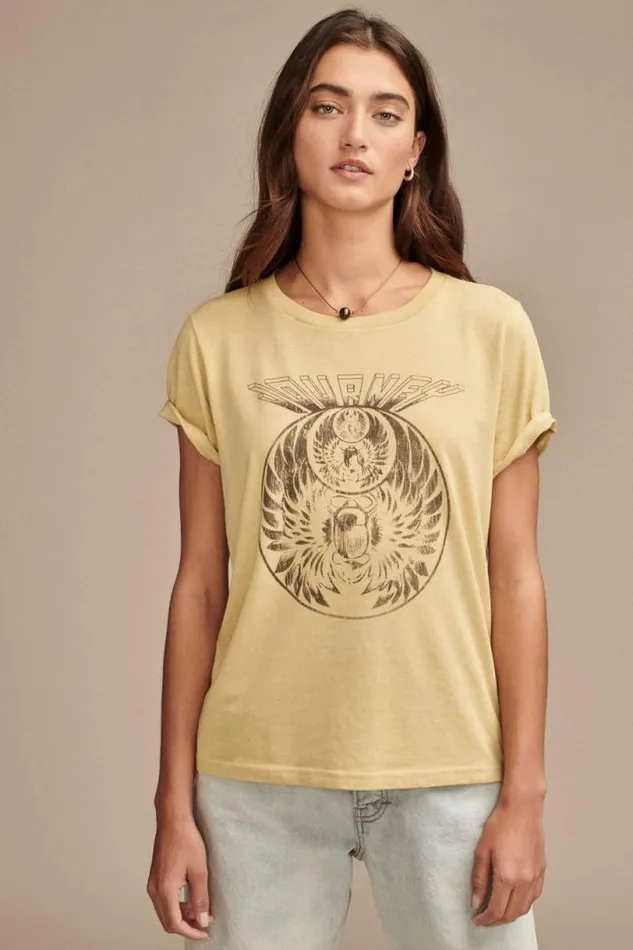 Women Lucky Brand Graphic Tees Journey Beetle Classic Crew Rich Gold