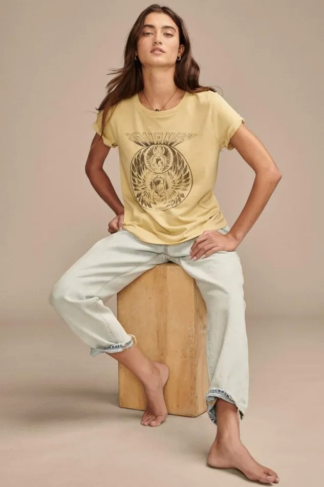 Women Lucky Brand Graphic Tees Journey Beetle Classic Crew Rich Gold