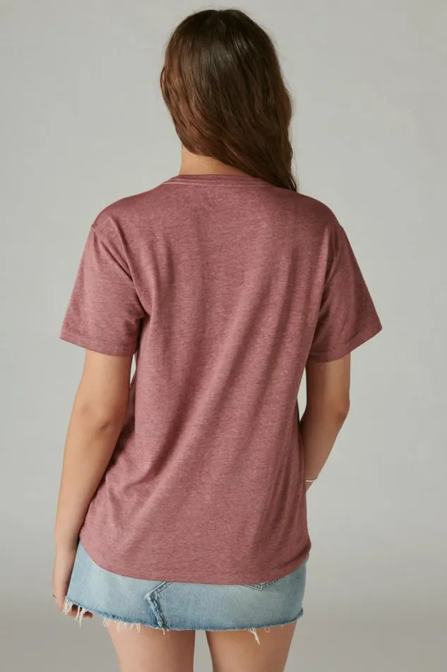 Women Lucky Brand Graphic Tees Journey Within Boyfriend Tee Burgundy