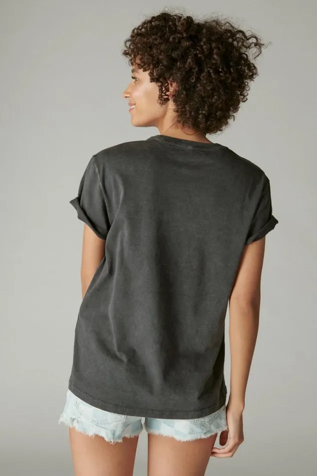 Women Lucky Brand Graphic Tees Sun Boyfriend Tee Jet Black