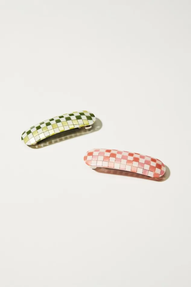 Women Lucky Brand Hair Accessories Checkered Barrette Set Multi