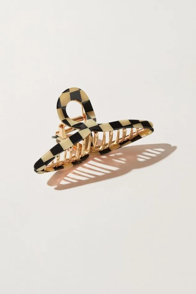 Women Lucky Brand Hair Accessories Checkered Loop Claw Black