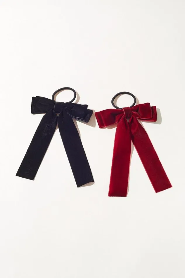 Women Lucky Brand Hair Accessories Velvet Ribbon Bow Hair Tie Set Black