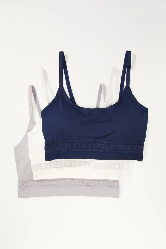 Women Lucky Brand Intimates and Sleepwear Lucky Logo Seamless Bralette Set Dark Blue