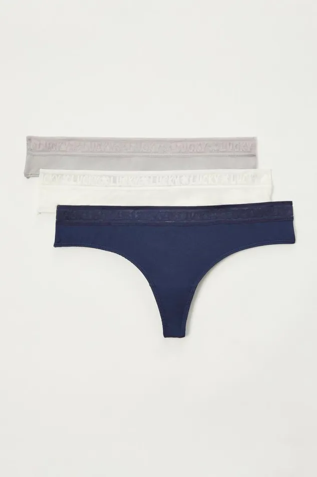 Women Lucky Brand Intimates and Sleepwear Lucky Logo Thong 3 Pk Dark Blue