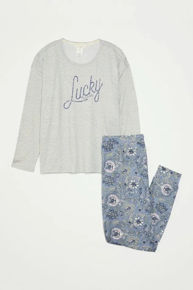 Women Lucky Brand Intimates and Sleepwear Lucky Script and Jogger Sleep Set Dark Grey