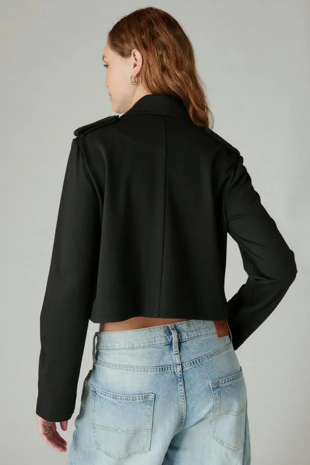 Women Lucky Brand Jackets and Outerwear Cropped Ponte Blazer Deep Black