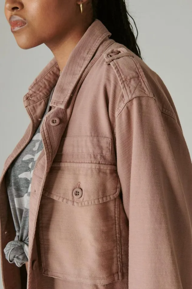Women Lucky Brand Jackets and Outerwear Cropped Twill Utility Jacket Mauve