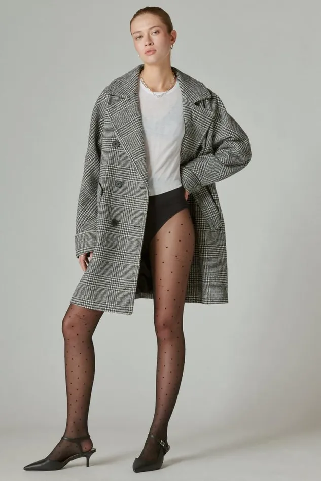 Women Lucky Brand Jackets and Outerwear Houndstooth Doublebreasted Coat Grey Plaid