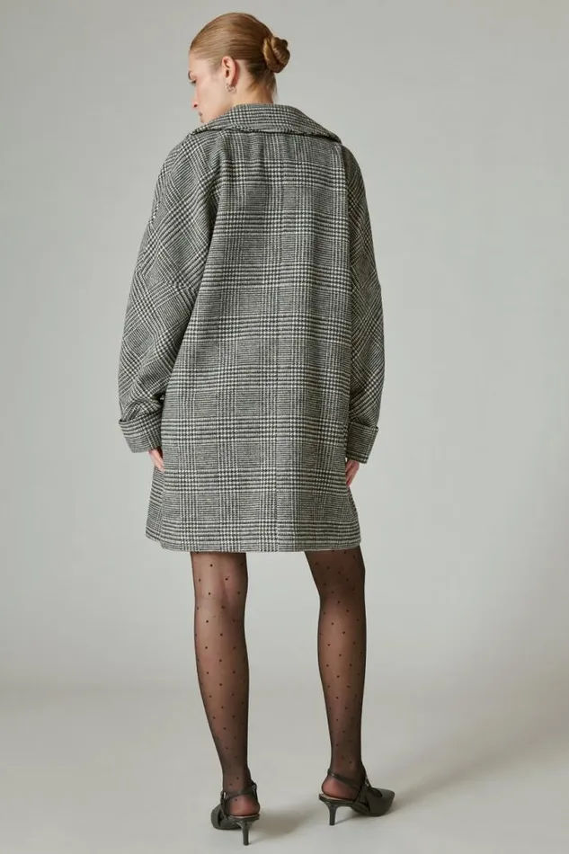 Women Lucky Brand Jackets and Outerwear Houndstooth Doublebreasted Coat Grey Plaid