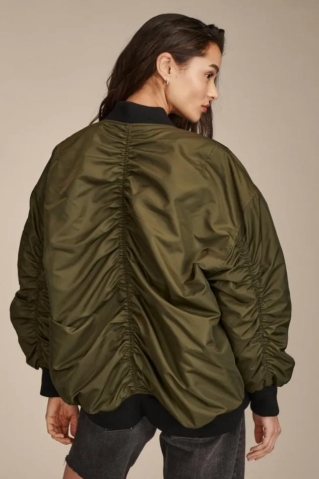 Women Lucky Brand Jackets and Outerwear Oversized Bomber True Army