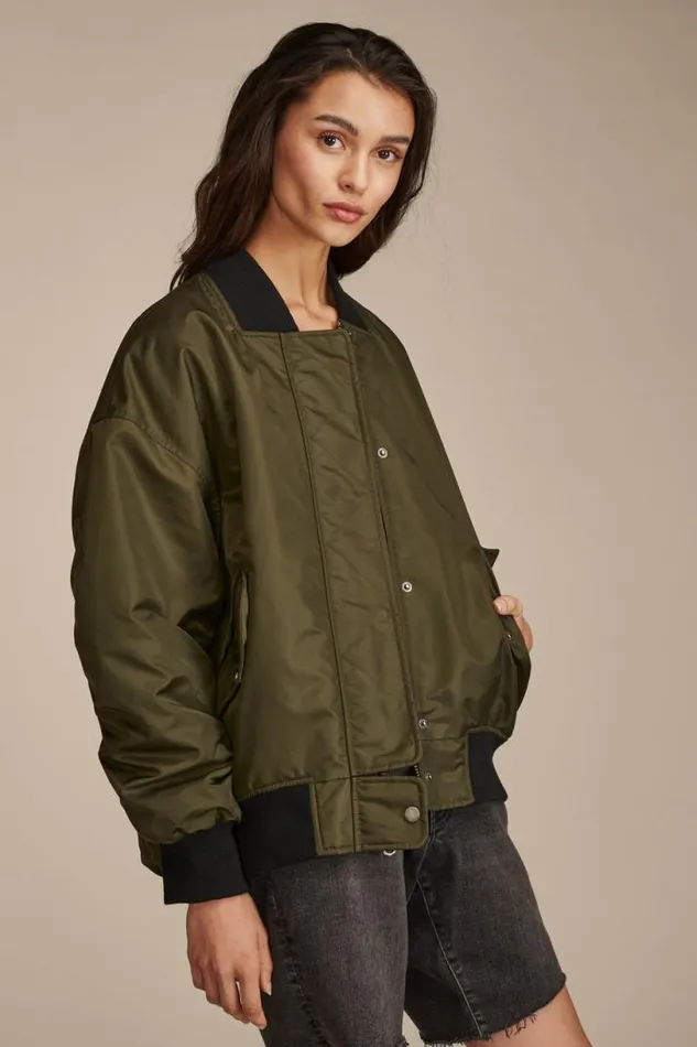 Women Lucky Brand Jackets and Outerwear Oversized Bomber True Army