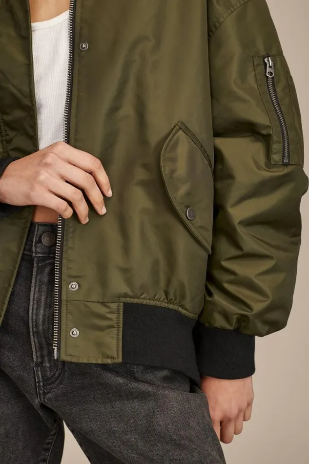 Women Lucky Brand Jackets and Outerwear Oversized Bomber True Army