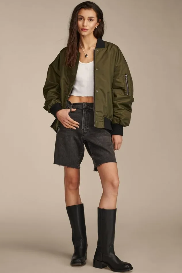 Women Lucky Brand Jackets and Outerwear Oversized Bomber True Army