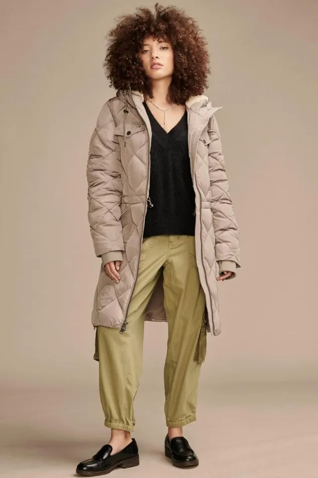 Women Lucky Brand Jackets and Outerwear Quilted Parka Jacket Taupe