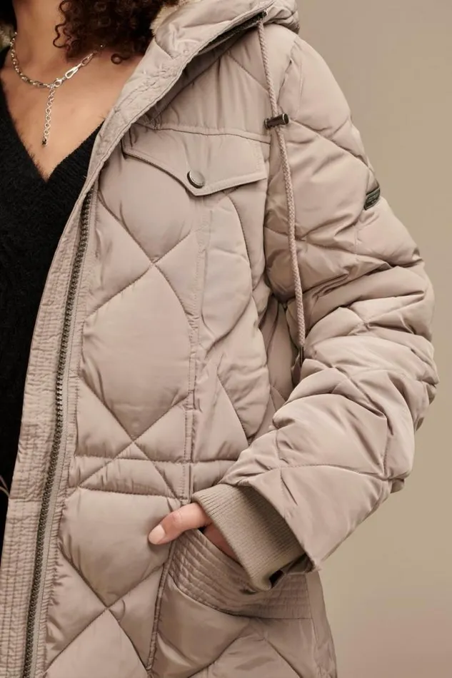 Women Lucky Brand Jackets and Outerwear Quilted Parka Jacket Taupe