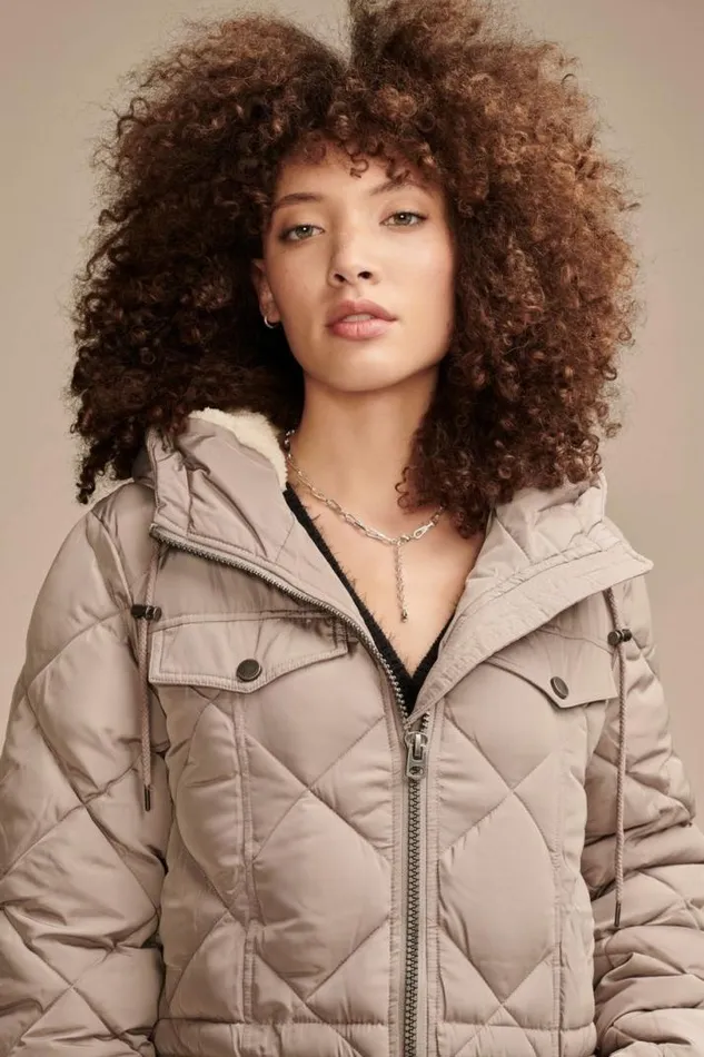 Women Lucky Brand Jackets and Outerwear Quilted Parka Jacket Taupe