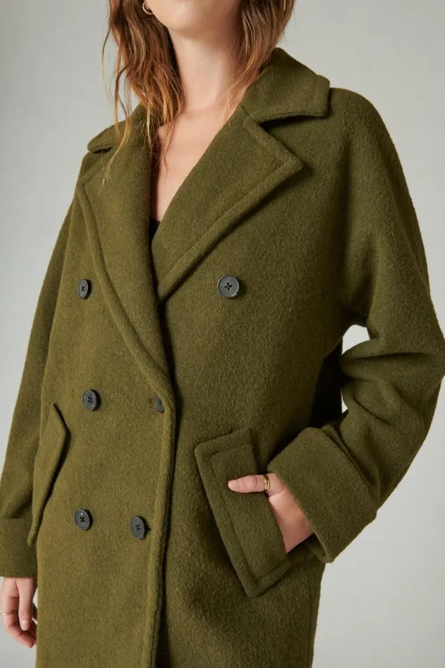 Women Lucky Brand Jackets and Outerwear Solid Doublebreasted Coat Olive