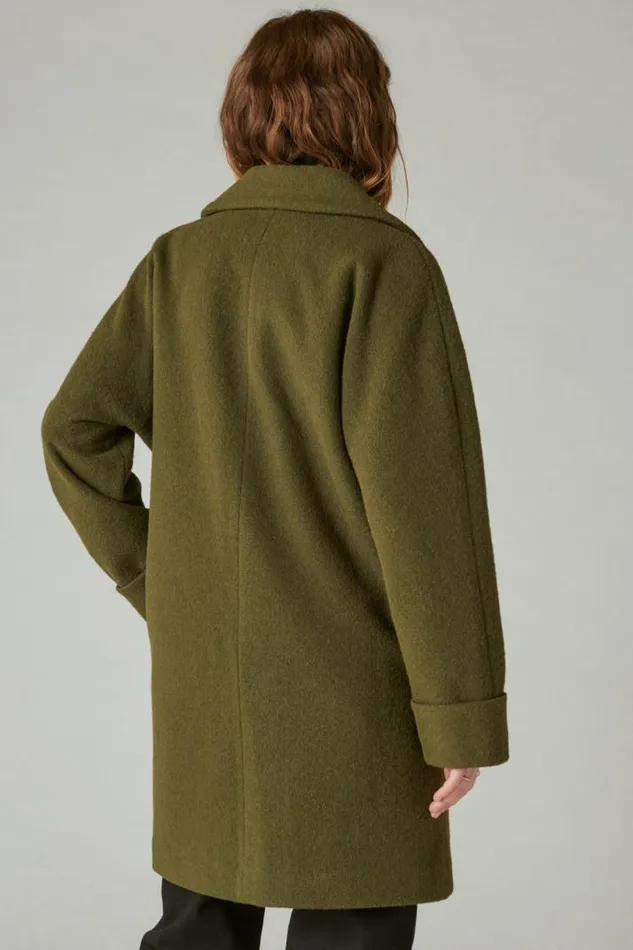 Women Lucky Brand Jackets and Outerwear Solid Doublebreasted Coat Olive