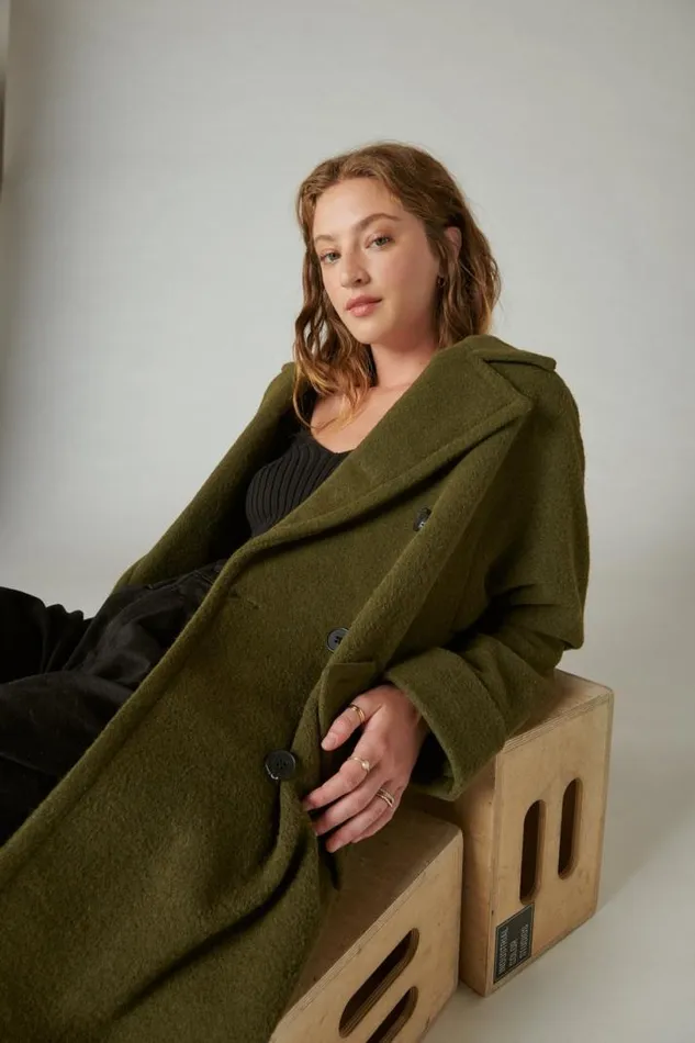 Women Lucky Brand Jackets and Outerwear Solid Doublebreasted Coat Olive