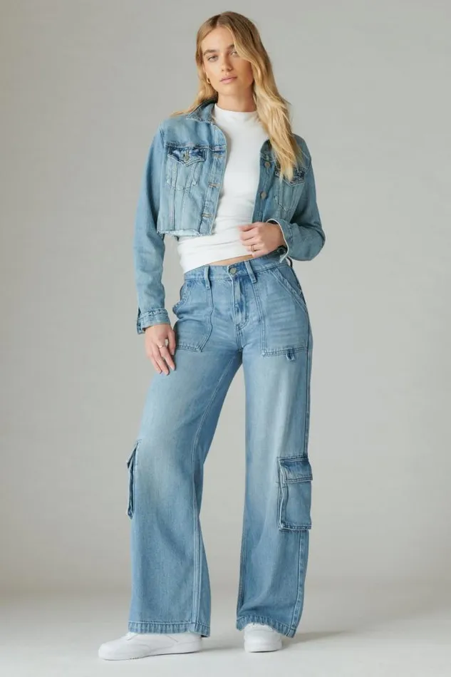Women Lucky Brand Jeans Liquid Denim Luxe Cargo Palazzo City Slicker