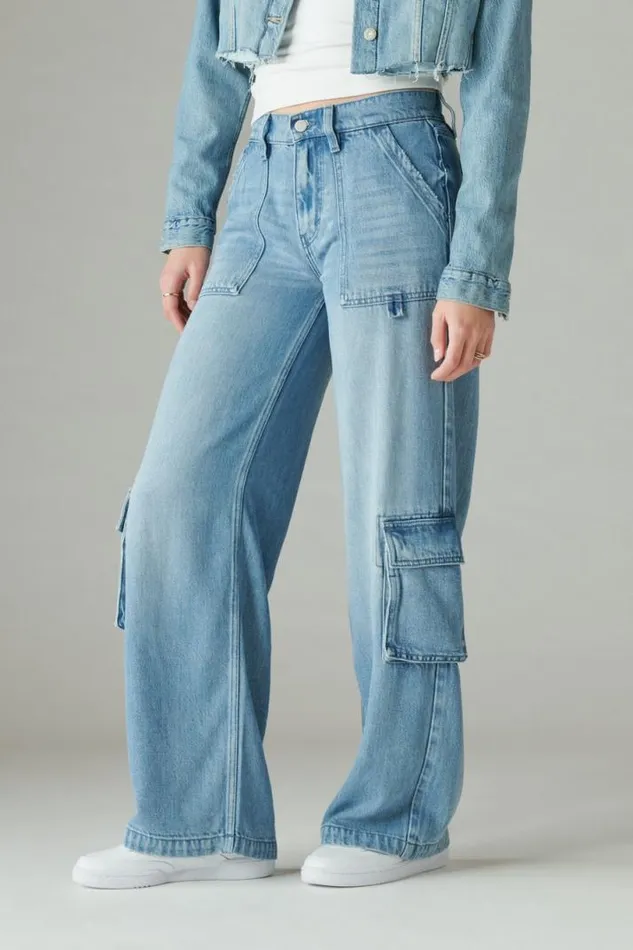 Women Lucky Brand Jeans Liquid Denim Luxe Cargo Palazzo City Slicker