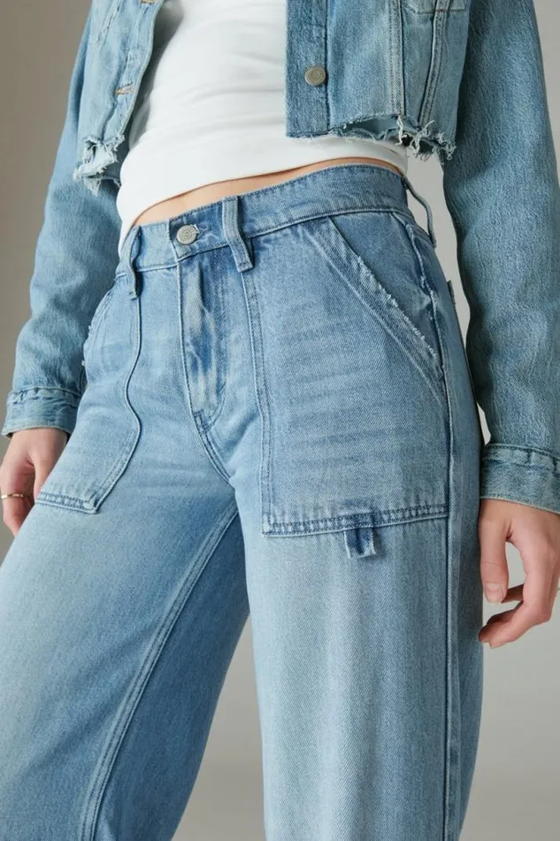 Women Lucky Brand Jeans Liquid Denim Luxe Cargo Palazzo City Slicker