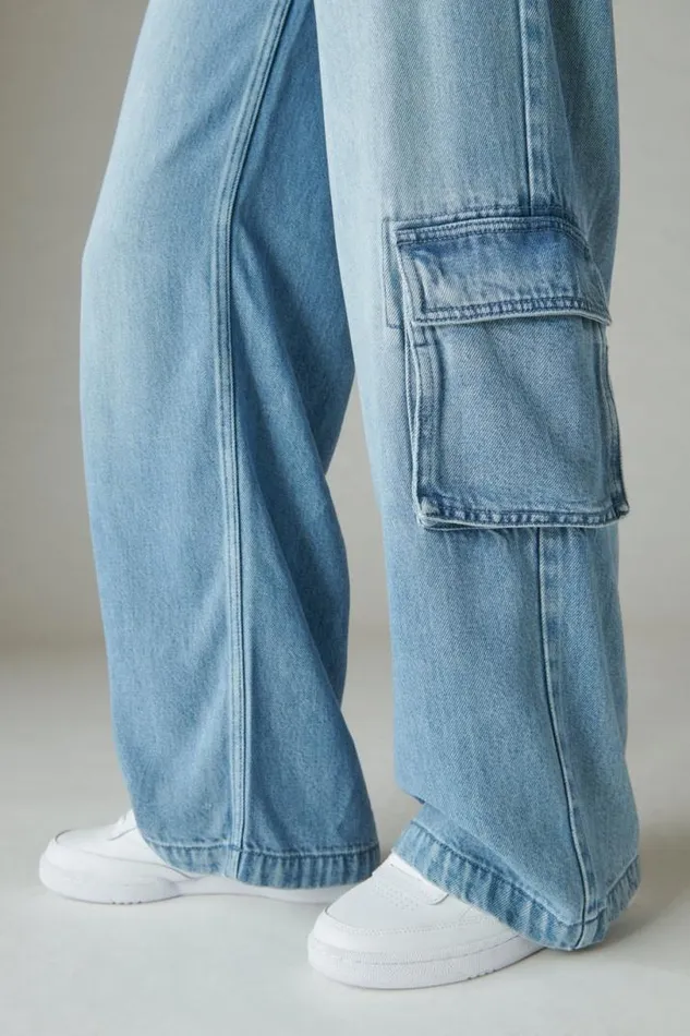Women Lucky Brand Jeans Liquid Denim Luxe Cargo Palazzo City Slicker