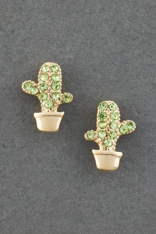 Women Lucky Brand Jewelry 14k Gold Plated Cactus Stud Earring Gold