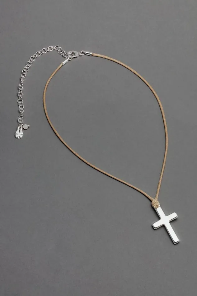 Women Lucky Brand Jewelry Chord Cross Choker Necklace Silver