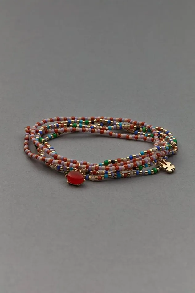 Women Lucky Brand Jewelry Colorful Seed Bead Bracelet Set Gold