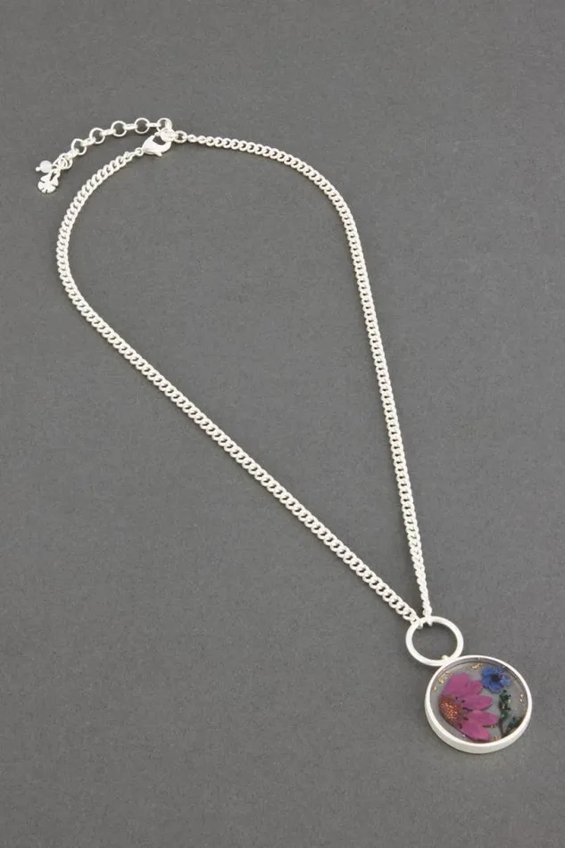 Women Lucky Brand Jewelry Dried Flower Pendant Necklace Silver