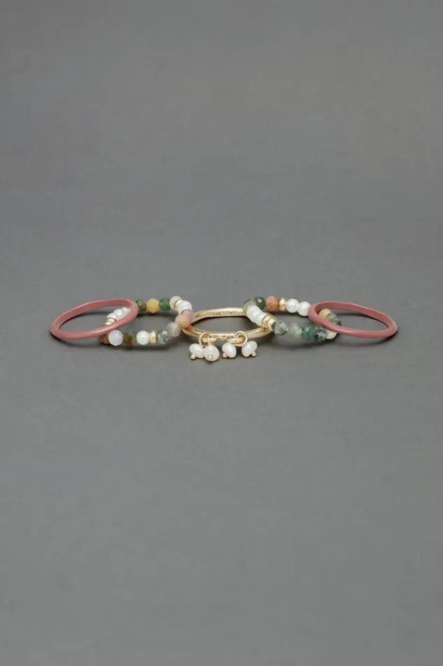 Women Lucky Brand Jewelry Enamel Pearl Ring Stack Gold