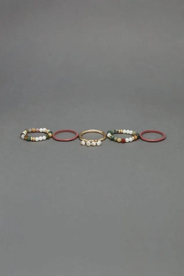 Women Lucky Brand Jewelry Enamel Pearl Ring Stack Gold