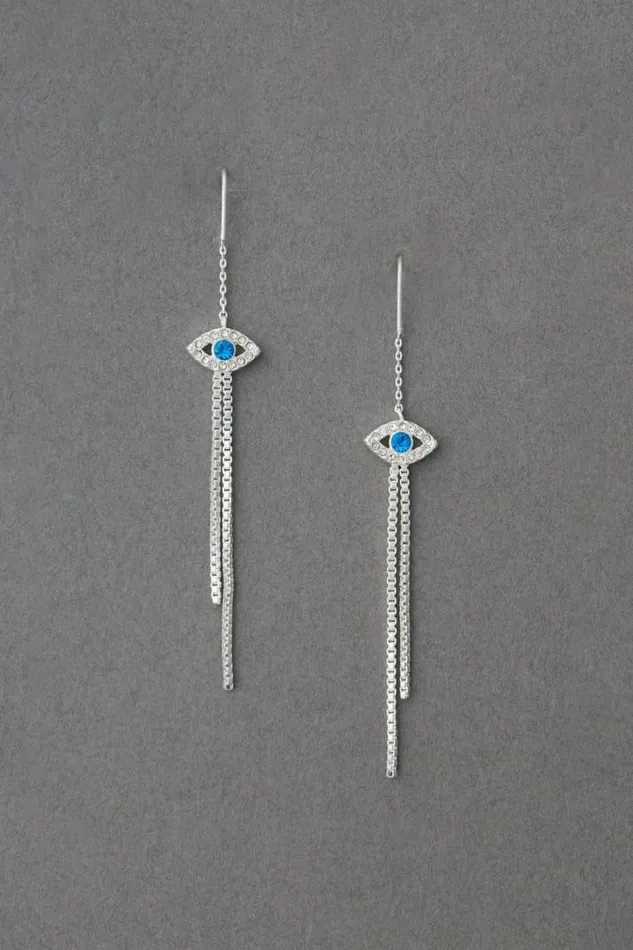 Women Lucky Brand Jewelry Evil Eye Threader Earring Silver