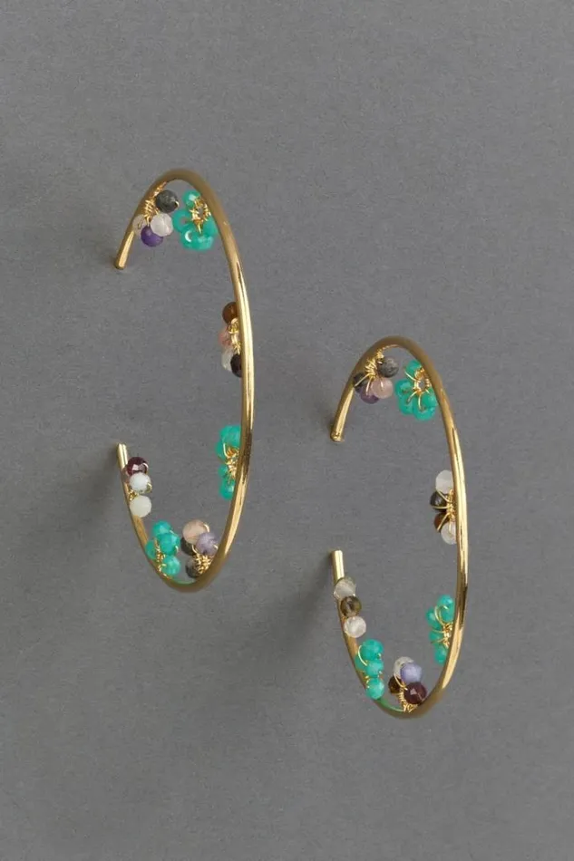 Women Lucky Brand Jewelry Multi Beaded Daisy Hoop Earring Gold