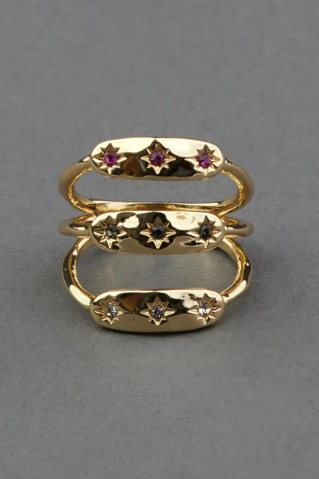 Women Lucky Brand Jewelry Multi Stone Faux Ring Stack Gold