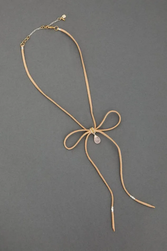 Women Lucky Brand Jewelry Quartz Leather Tie Choker Two Tone