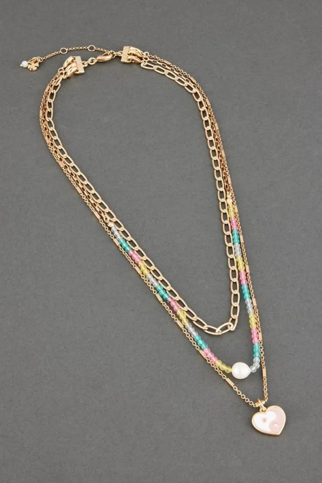 Women Lucky Brand Jewelry Rainbow Beaded Enamel Charm Layer Necklace Gold