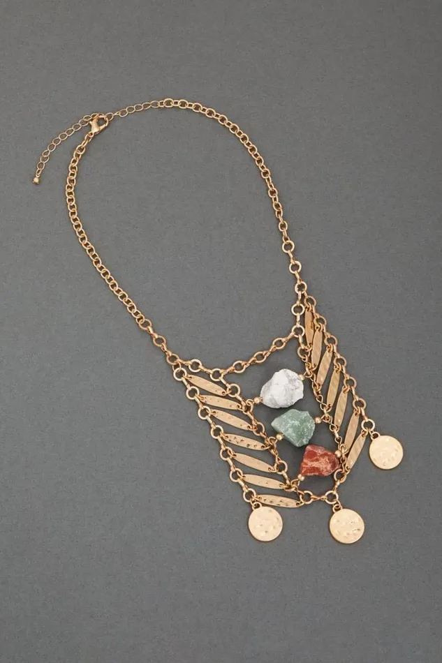 Women Lucky Brand Jewelry Statement Collar Stone Necklace Gold