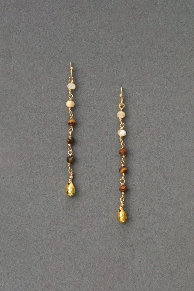 Women Lucky Brand Jewelry Tigers Eye Linear Drop Earring Gold