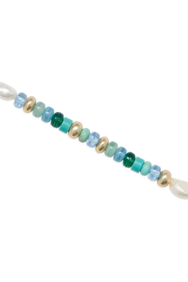 Women Lucky Brand Jewelry Turquoise And Pearl Beaded Bracelet Gold