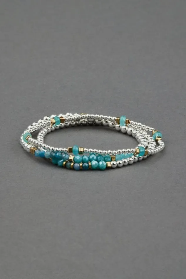 Women Lucky Brand Jewelry Turquoise And Silver Bead Bracelet Silver