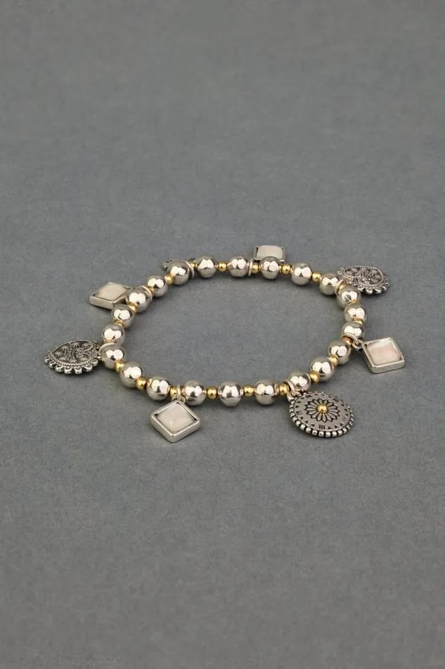 Women Lucky Brand Jewelry Two Tone Heart Charm Bracelet Two Tone