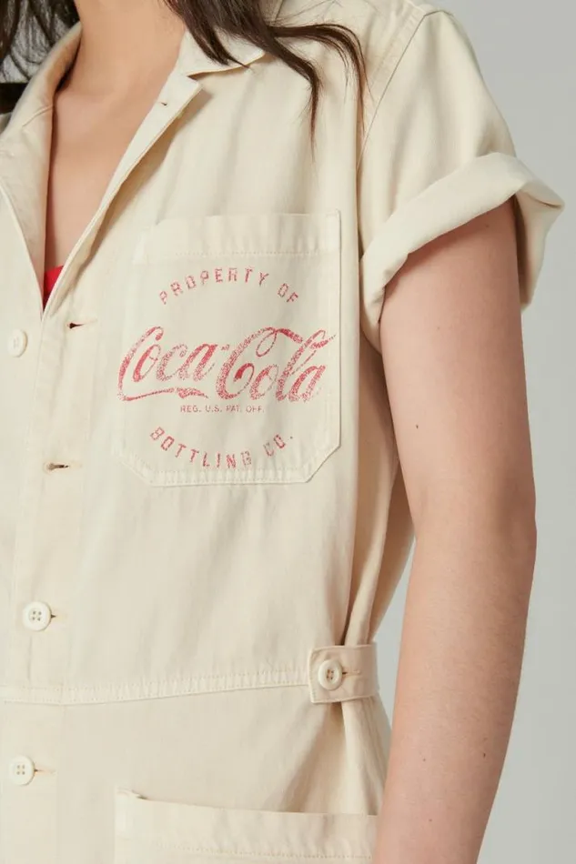 Women Lucky Brand Jumpsuits and Overalls Cocacola Ss Romper Whitecap Grey