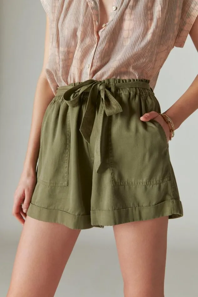 Women Lucky Brand Shorts Paperbag Shorts Olive