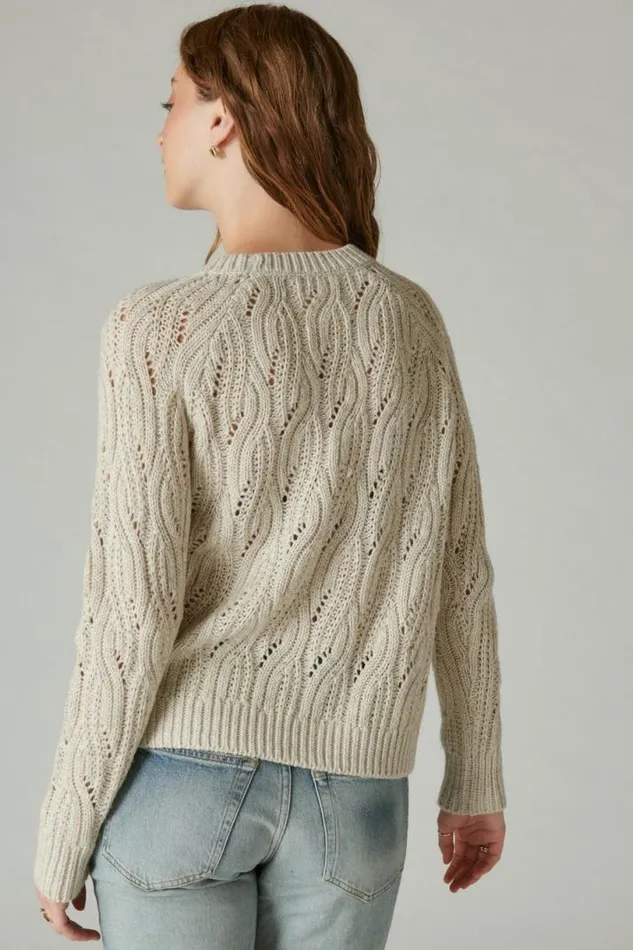 Women Lucky Brand Sweaters and Sweatshirts Cable Stitch Shine Pullover Straw Heather