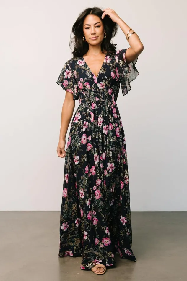 Women Lynlee Metallic Maxi Dress Dark Blue Pink Baltic Born Maxi Dresses