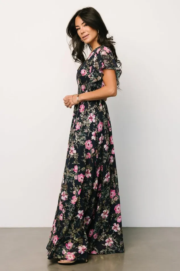 Women Lynlee Metallic Maxi Dress Dark Blue Pink Baltic Born Maxi Dresses