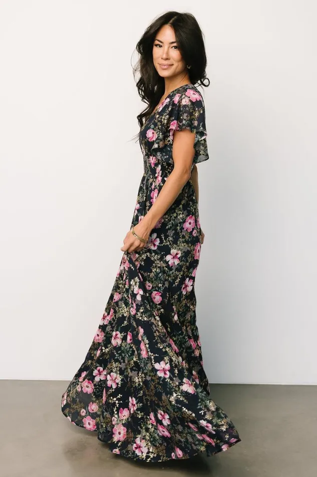 Women Lynlee Metallic Maxi Dress Dark Blue Pink Baltic Born Maxi Dresses